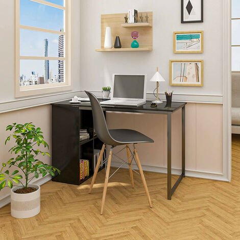 WOLTU Schreibtisch Computertisch mit 4 Ablage Holz & Stahl schwarz