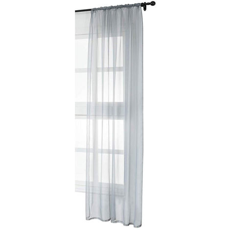 Stück) Gardinen transparent Voile Stores (1 Kräuselband grau mit 140x175 WOLTU cm