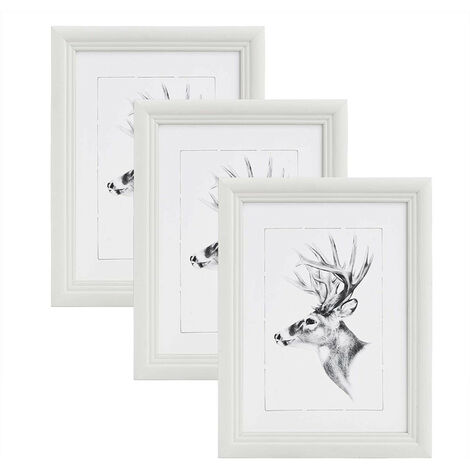 WOLTU 3er Set 10x15cm Bilderrahmen Artos Stil Holz Rahmen Fotogalerie Glasscheibe, Weiß