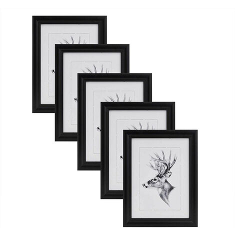 WOLTU 5er Set 30x40 cm Bilderrahmen Artos Stil Holz Rahmen Fotogalerie Glasscheibe, schwarz