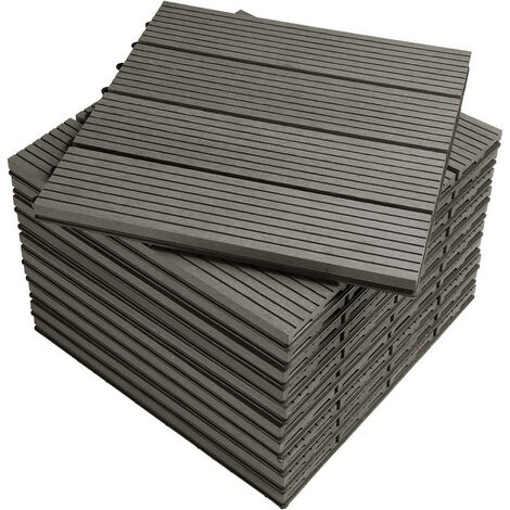 WOLTU WPC Terrassenfliesen Terrassendielen Fliese in Holzoptik Bodenbelag mit klicksystem Hellgrau (11 Stück / 1 m²)