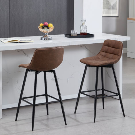 WOLTU Barhocker 2er Set, Tresenhocker Bistrohocker mit Rückenlehne Fußstütze, Barstuhl Küchenstuhl, aus Kunstleder Metallbeine, Braun