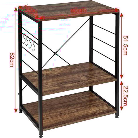 WOLTU Küchenregal Standregal Mikrowellenhalter Bäcker Regal Metallregal aus Holz und Stahl, mit 3 Ablagen, ca. 60 x 40 x 82 cm, vintagebraun