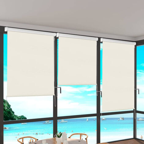 WOLTU Senkrechtmarkise Balkonmarkise mit Handkurbel beige 140x140 cm