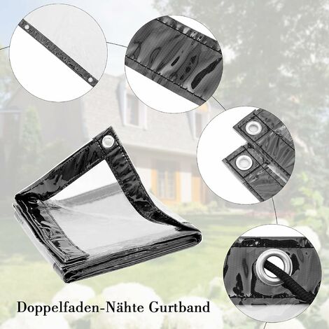 WOLTU PVC Abdeckplane mit Ösen und Seil wasserdicht transparent 4x5m