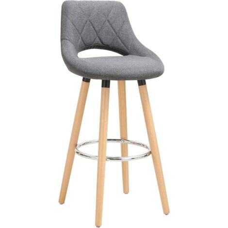 WOLTU 1x Barhocker Barstuhl Bistrohocker Tresenhocker mit Rückenlehne und Fußstütze Design Stuhl Holz Leinen Dunkelgrau