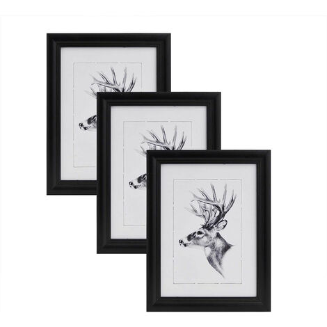 WOLTU 3er Set 20x25cm Bilderrahmen Artos Stil Holz Rahmen Fotogalerie Glasscheibe, Schwarz