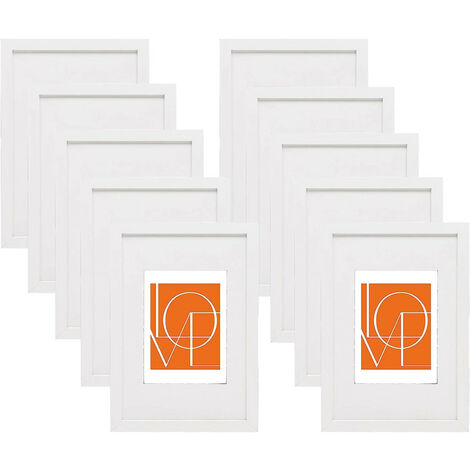 WOLTU 10er Set Bilderrahmen Fotorahmen Holzrahmen 15x20 cm, Fotogalerie mit Papier-Passepartout, aus MDF Platte，weiß