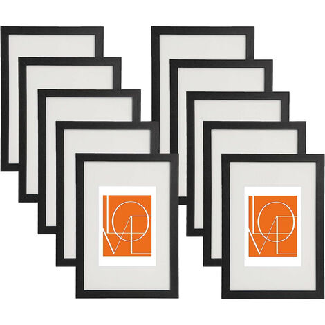 WOLTU 10er Set Bilderrahmen Fotorahmen Holzrahmen 30x40cm, Fotogalerie mit Papier-Passepartout, aus MDF Platte,schwarz