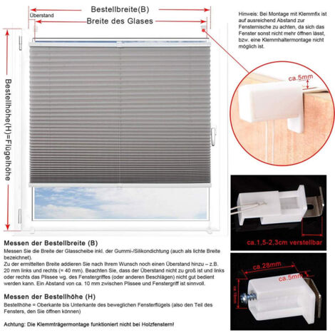 WOLTU Plissee ohne Bohren Klemmfix Faltrollo Jalousie, Plisseerollo Crushed Optik Sichtschutz und Sonnenschutz Easyfix lichtdurchlässig Rollo für Fenster & Tür, Weiß 95x100cm (BxH)