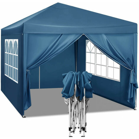 WOLTU Pavillon Pop-Up wasserdichter Faltpavillon Sonnenschutz Event  Pavillon mit Seitenwänden Gartenpavillon auf Terrasse Camping Festival  Pagodenzelt aus Oxford Metallrahmen 3 x 3 m Blau