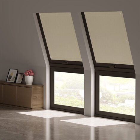 WOLTU Thermo Dachfenster Rollo ohne Bohren Sonnenschutz Verdunkelungsrollo mit Saugnäpfen, Thermorollo Hitzeschutz für Dachfenster 96x93 cm, Beige