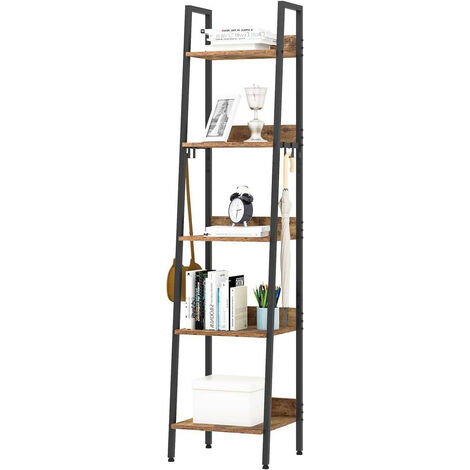 WOLTU Lagerregal mit 5 Ebenen, Standregal mit 4 Haken im Wohnzimmer Küche, aus MDF Metall schwarz