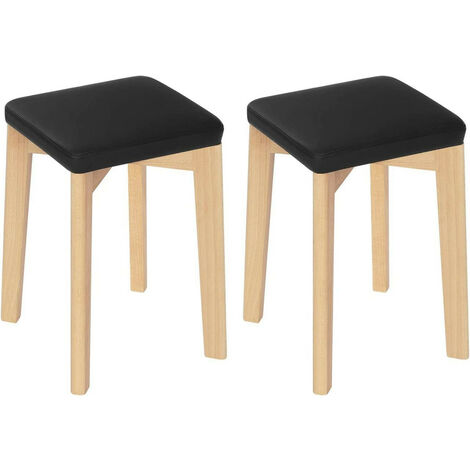 WOLTU 2er Set Esszimmerstühle, Massivholz, stapelbar, mit gepolstertem PU-bezogenem Sitz, Schwarz (1/5)