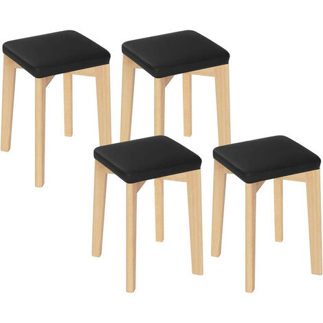WOLTU 4er Set Esszimmerstühle, Massivholz, stapelbar, mit gepolstertem PU-bezogenem Sitz, Schwarz (1/5)
