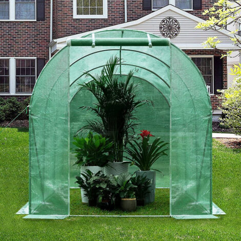 WOLTU Gewächshaus 300x200x190 cm, Foliengewächshaus Winterfest, Folientunnel für Aufzucht Tomaten, Tomatenhaus mit Tür 6 Fenstern, aus Stahlrohr PE, Grün
