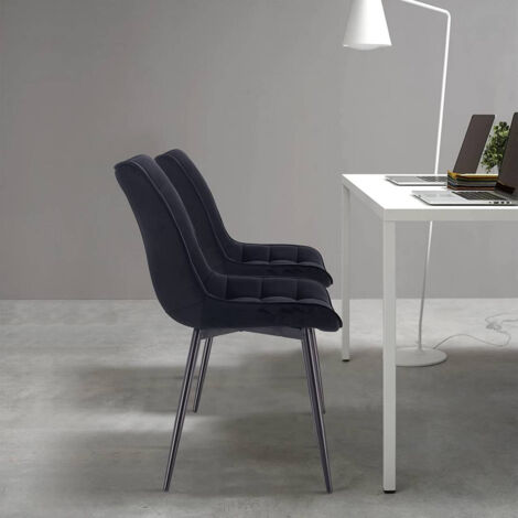 WOLTU 6 x Esszimmerstühle 6er Set Esszimmerstuhl Küchenstuhl Polsterstuhl Design Stuhl mit Rückenlehne, mit Sitzfläche aus Samt, Gestell aus Metall, Schwarz