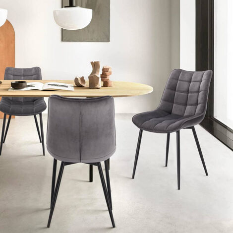 WOLTU 6 x Esszimmerstühle 6er Set Esszimmerstuhl Küchenstuhl Polsterstuhl Design Stuhl mit Rückenlehne, mit Sitzfläche aus Samt, Gestell aus Metall, Dunkelgrau