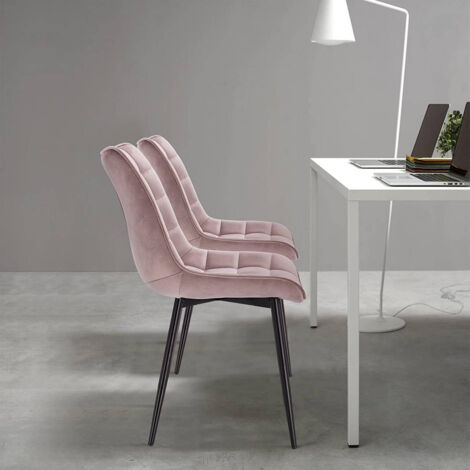 WOLTU 6 x Esszimmerstühle 6er Set Esszimmerstuhl Küchenstuhl Polsterstuhl Design Stuhl mit Rückenlehne, mit Sitzfläche aus Samt, Gestell aus Metall, Rosa