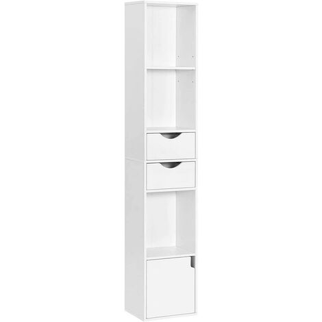 WOLTU Bücherregal Bücherschrank, Standregal mit Schubladen, Regal mit Tür, Büroregal, Aufbewahrungsregal für Wohnzimmer Schalfzimmer, Weiß, 30 x 158 x 24 cm