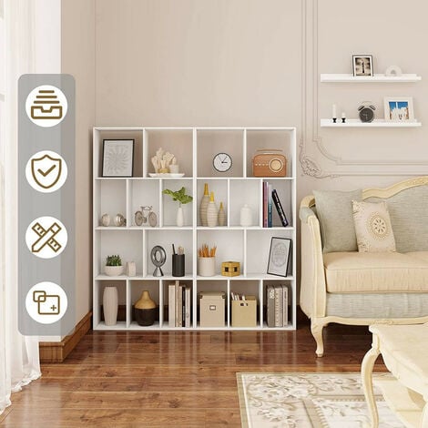 WOLTU Bücherregal mit 4 Ebenen, Regal mit 10 Fächern für Wohnzimmer Küche Büro, Standregal mit Kippschutz, als Raumteiler Aktenschrank DVD-Regal, 60x120x20 cm, aus Holzwerkstoff, weiß