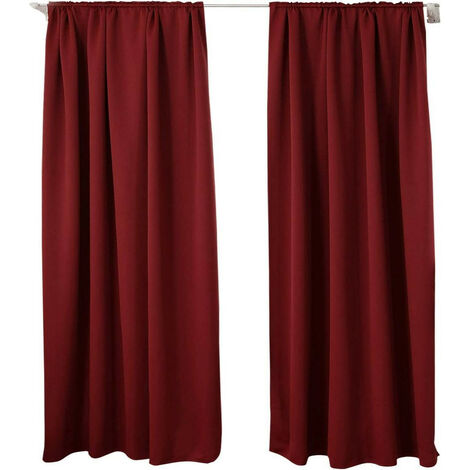 WOLTU 2er Set Gardine blickdicht 250 g/m² mit Kräuselband bordeaux 135x245 cm