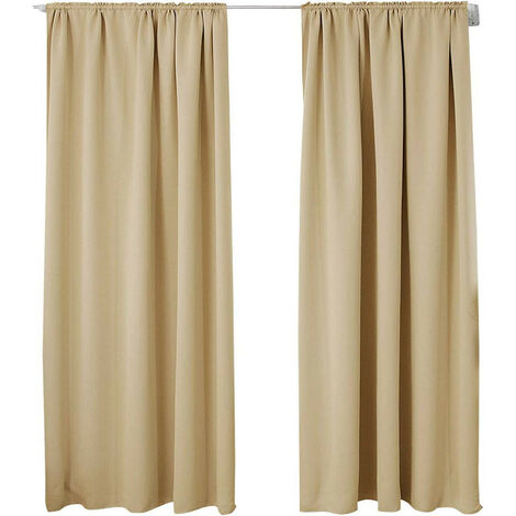WOLTU 2er Set Gardine blickdicht 250 g/m² mit Kräuselband Champagner 135x245 cm