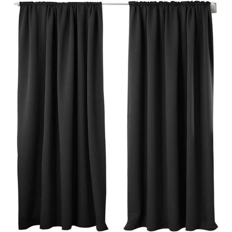 WOLTU 2er Set Gardine blickdicht 250 g/m² mit Kräuselband schwarz 135x225 cm