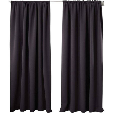 WOLTU 2er Set Gardine blickdicht 250 g/m² mit Kräuselband anthrazit 135x175 cm