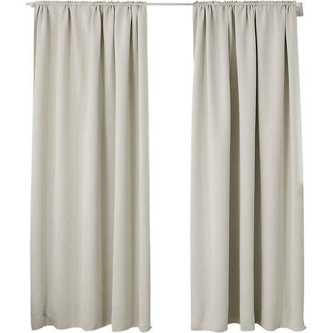 WOLTU 2er Set Gardine blickdicht 250 g/m² mit Kräuselband beige 135x245 cm