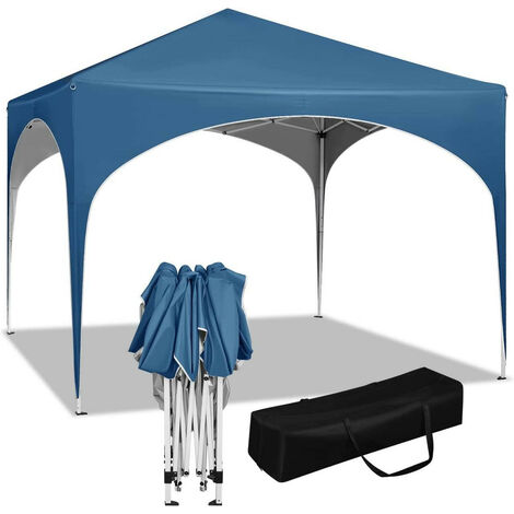 WOLTU Pavillon Pop-Up wasserdichter Faltpavillon Sonnenschutz Event Gazebo Gartenpavillon auf Terrasse Camping Festival mit Halbmonddach Pagodenzelt des Halbkreises aus Oxford Metallrahmen 3x3 Blau