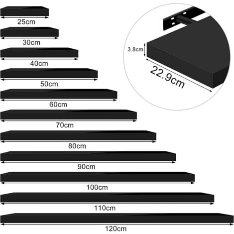 WOLTU Wandregal Wandboard freischwebend Schweberegal Holz Board schwarz 110x22.9x3.8cm