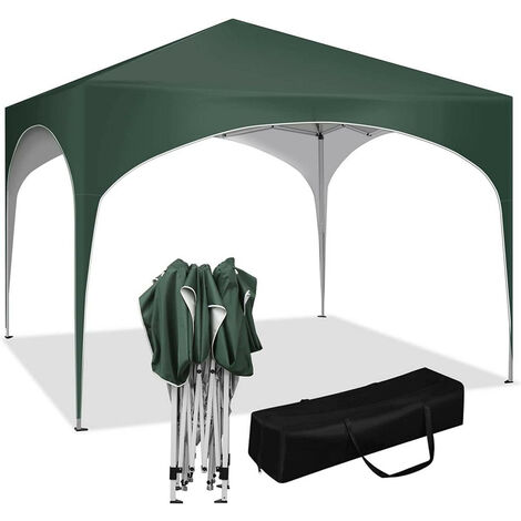 WOLTU Pavillon Pop-Up wasserdichter Faltpavillon Sonnenschutz Event Gazebo Gartenpavillon auf Terrasse Camping Festival mit Halbmonddach Pagodenzelt des Halbkreises aus Oxford Metallrahmen 3x3 Grün