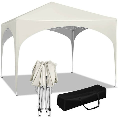 WOLTU Pavillon Pop-Up wasserdichter Faltpavillon Sonnenschutz Event Gazebo Gartenpavillon auf Terrasse Camping Festival mit Halbmonddach Pagodenzelt des Halbkreises aus Oxford Metallrahmen 3x3 Beige