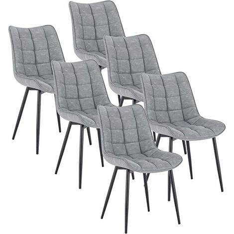 WOLTU Esszimmerstühle 6er Set, Wohnzimmerstuhl Küchenstuhl mit Rückenlehne, Polsterstuhl Sitzfläche aus Kunstleder,  Metallbeine, Grau (1/5)