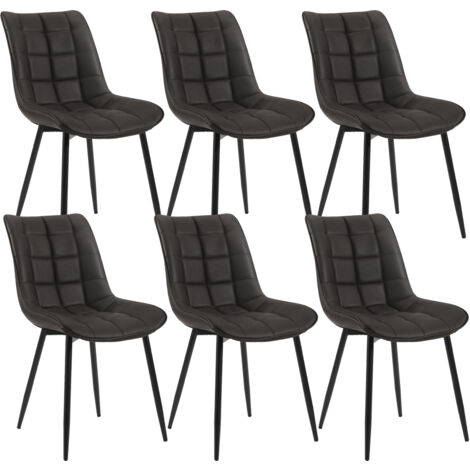 WOLTU Esszimmerstühle 6er Set, Wohnzimmerstuhl Küchenstuhl mit Rückenlehne, Polsterstuhl Sitzfläche aus Kunstleder,  Metallbeine, Anthrazit