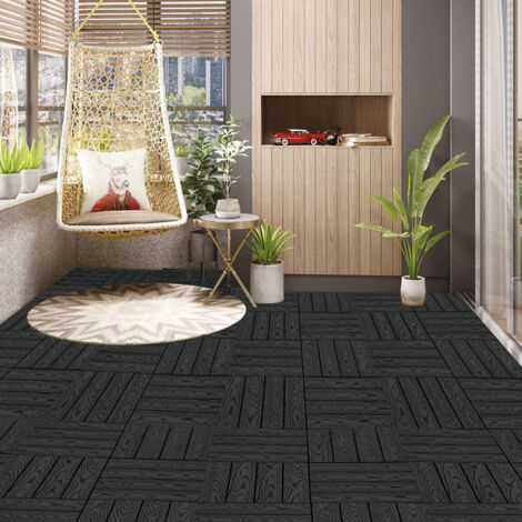WOLTU WPC Terrassenfliesen Holzoptik Terrassendielen Fliese in Bodenbelag mit klicksystem, für Terrasse und Balkon 30x30 cm im Set (22 Stück / 2 m²) anthrazit