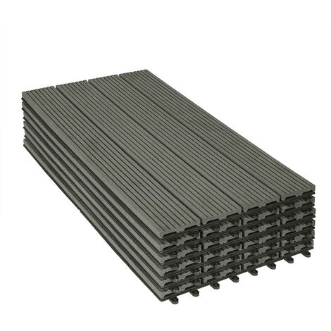 WOLTU WPC Terrassenfliesen Terrassendielen Holz-Optik 30x60cm, Fliese Bodenfliese Klickfliese mit klicksystem Bodenbelag (6 Stück / 1 m²) Hellgrau