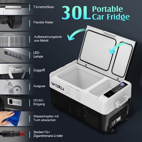 WOLTU elektrische Kompressor Auto Kühlbox, tragbare Mini Gefrierbox,  Autokühlschrank mit Rollen, 30 L, mit USB-Schnittstell