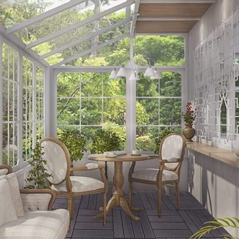 WOLTU WPC Terrassenfliesen Terrassendielen Holz-Optik 30x60cm, Fliese Bodenfliese Klickfliese mit klicksystem Bodenbelag (6 Stück / 1 m²) Anthrazit