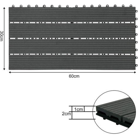 WOLTU WPC Terrassenfliesen Terrassendielen Holz-Optik 30x60cm, Fliese Bodenfliese Klickfliese mit klicksystem Bodenbelag (6 Stück / 1 m²) Anthrazit