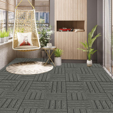 WOLTU WPC Terrassenfliesen Holzoptik Terrassendielen Fliese in Bodenbelag mit klicksystem, für Terrasse und Balkon 30x30 cm im Set (22 Stück / 2 m²) hellgrau