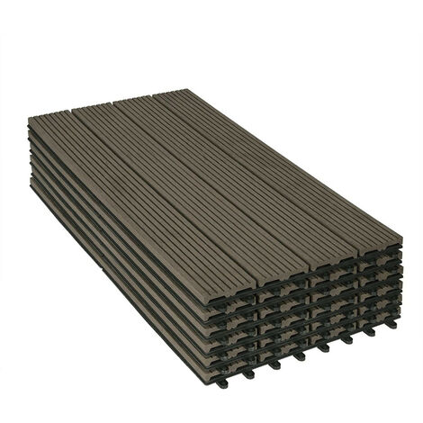 WOLTU WPC Terrassenfliesen Terrassendielen Holz-Optik 30x60cm, Fliese Bodenfliese Klickfliese mit klicksystem Bodenbelag (6 Stück / 1 m²) Coffee
