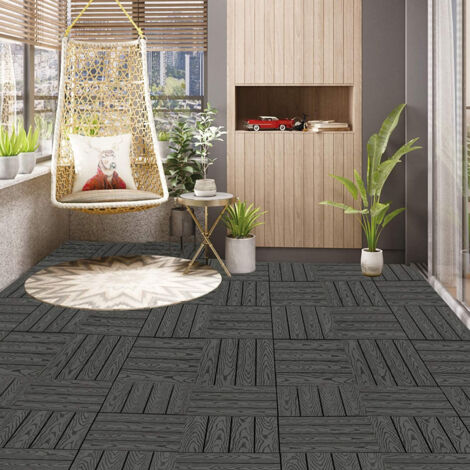 WOLTU WPC Terrassenfliesen Holzoptik Terrassendielen Fliese in Bodenbelag mit klicksystem, für Terrasse und Balkon 30x30 cm im Set (22 Stück / 2 m²) grau