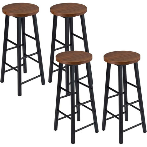 WOLTU 4X Barhocker Bistrohocker Tresenhocker Barstuhl, Gestell aus stabilem Stahl, Stizfläche aus MDF, Dunkelbuche