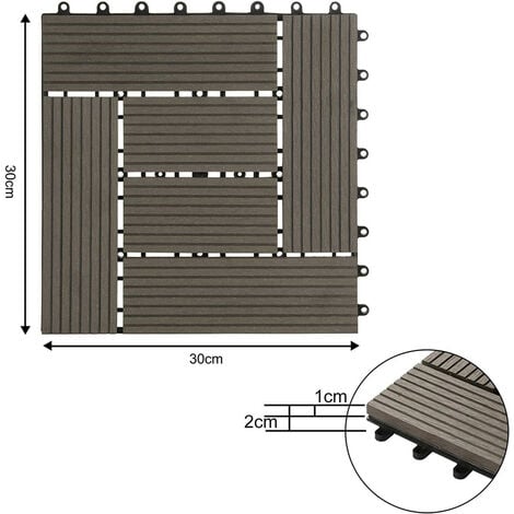 WOLTU 11 Stück WPC Terrassenfliesen Holzoptik, Fliese klicksystem Terrassendielen Bodenfliese Klickfliese Bodenbelag (1 m²) Coffee