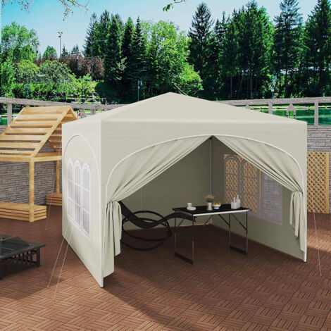 WOLTU Pavillon, Faltpavillon 3x3 m, mit 4 Seitenwänden, Partyzelt wasserabweisend UV-Schutz 50+, höhenverstellbarer Gartenpavillon, mit Tragetasche, für Outdoor Garten Camping beige