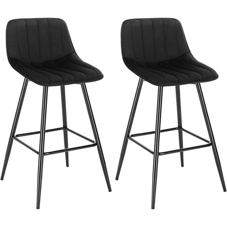 WOLTU Barhocker 2er Set Designer Barstuhl Hocker Tresenhocker Bistrohocker mit Fußstütze Sitzfläche aus Samt Schwarze Beine Schwarz