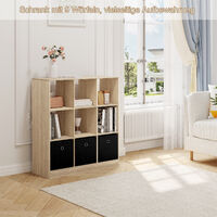 WOLTU Bücherschrank Bücherregal mit 9 Fächern 3 Schubladen aus Vliesstoff, Würfelregal Standregal Aufbewahrungsregal für Wohnzimmer Schlafzimmer Büro, Helle Eiche