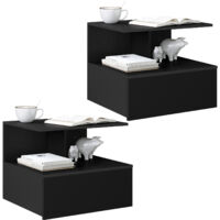 WOLTU Nachtschrank schwebender 2er Set, Nachttisch hängend, Nachtkästchen, offenem Fach, Wandkonsole Hängeschrank, Nachtkommode Wandschrank, aus Holzwerkstoff, 40x31x35cm, Schwarz